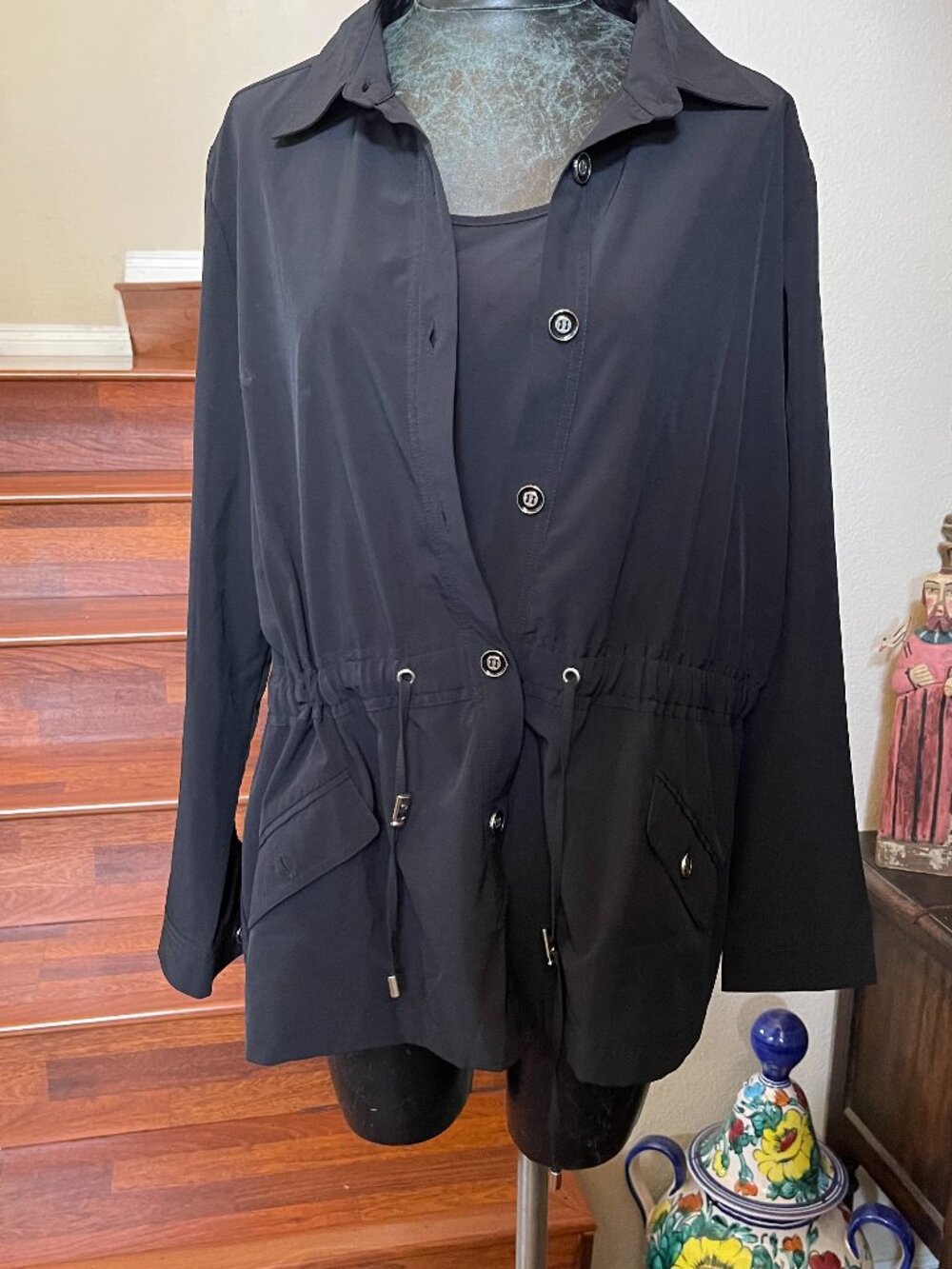 Drapers & Damons 2 Piece Buttoned Jacket Elastic Waist & Tank Top Black Size 1X